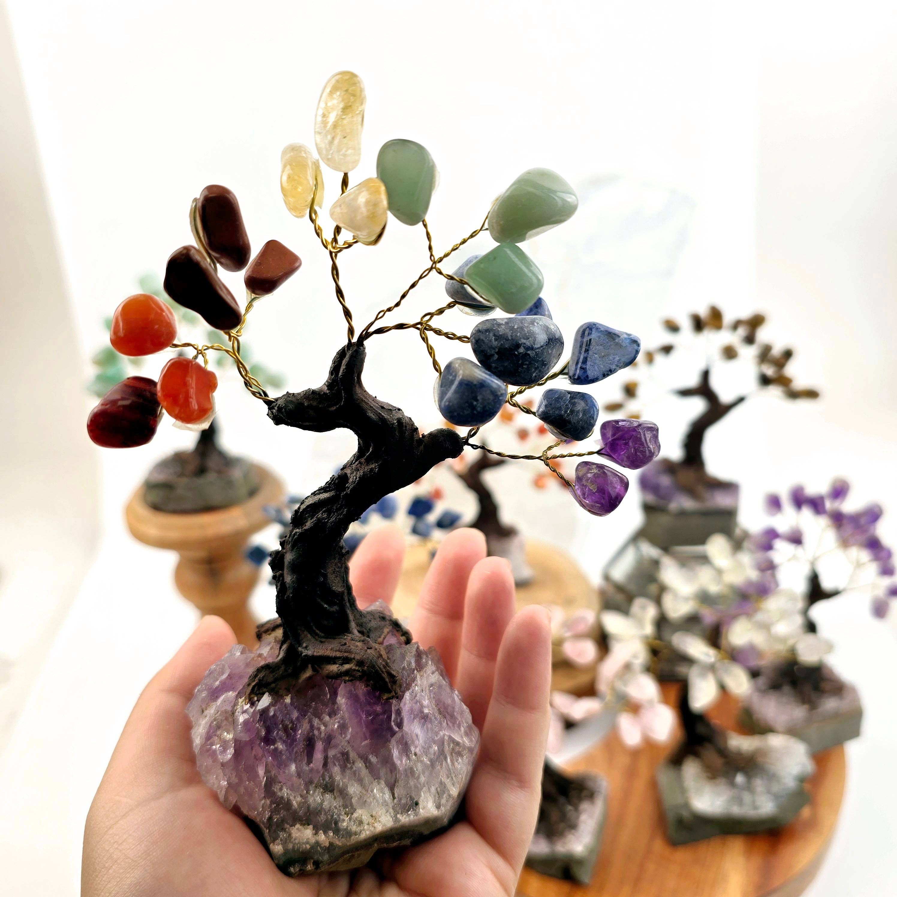 Tumbled Gemstone Tree with Amethyst Crystal Base