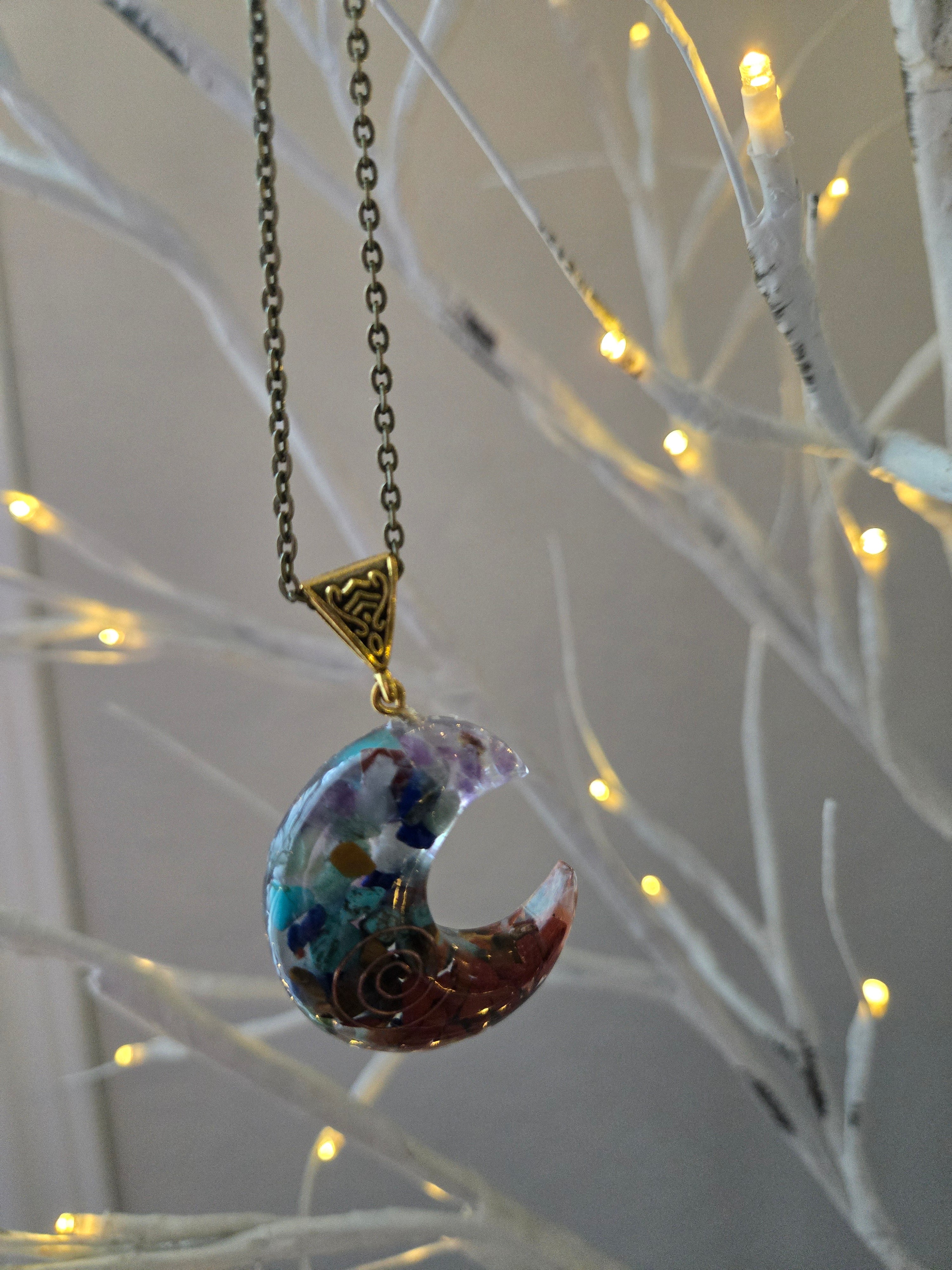 Natural Stone Orgonite Pendant  With Choice Of Leather or Bronze Chain