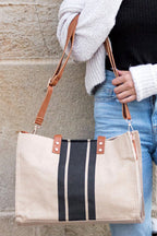 Black Large Striped Shoulder Bag