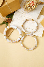 White 3pcs Boho Vintage Acrylic Beaded Bracelet Set