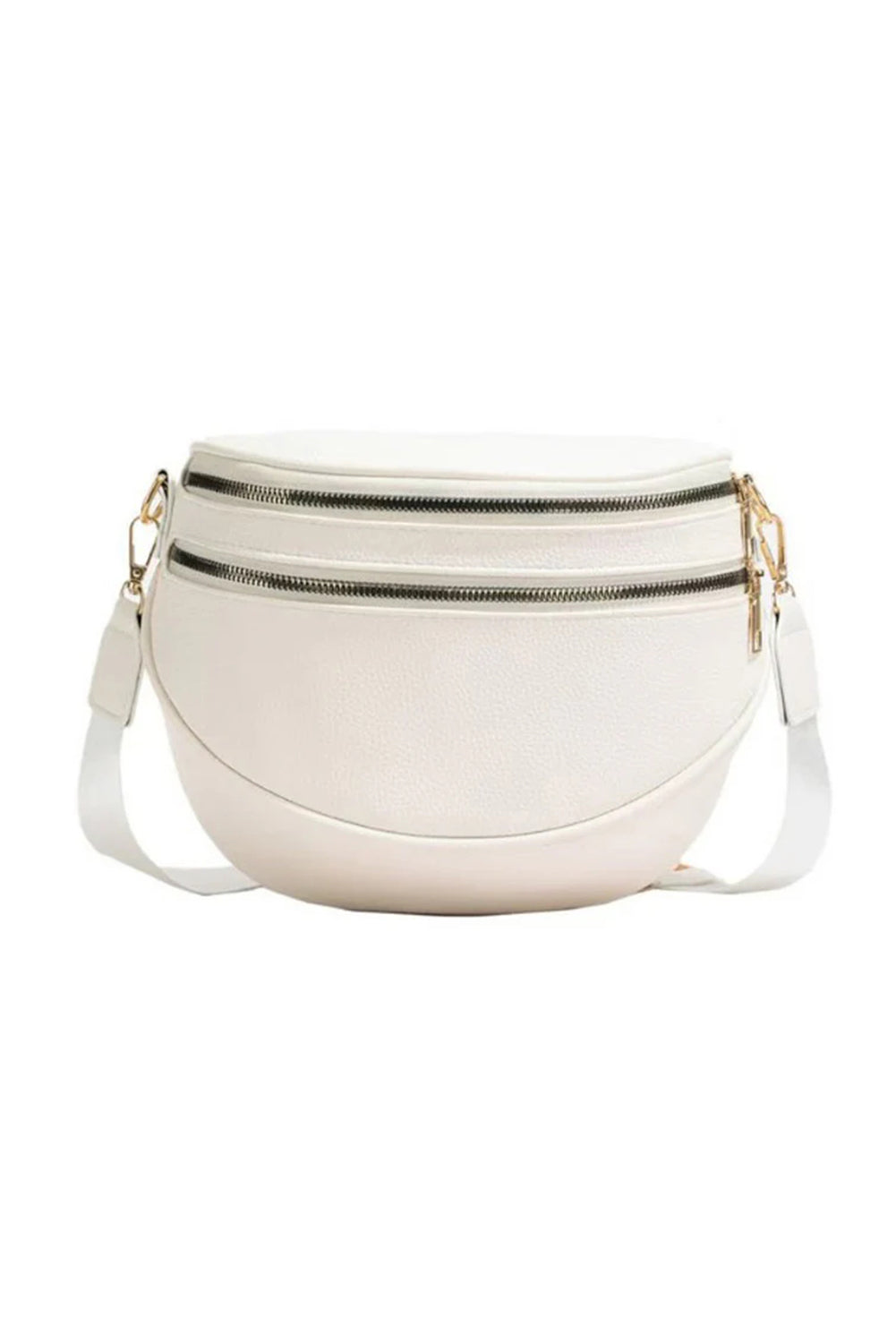 White PU Leather Double Zipper Crossbody Bag