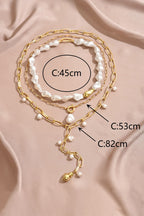 Gold Statement 3pcs Pearl Chain Necklace Set