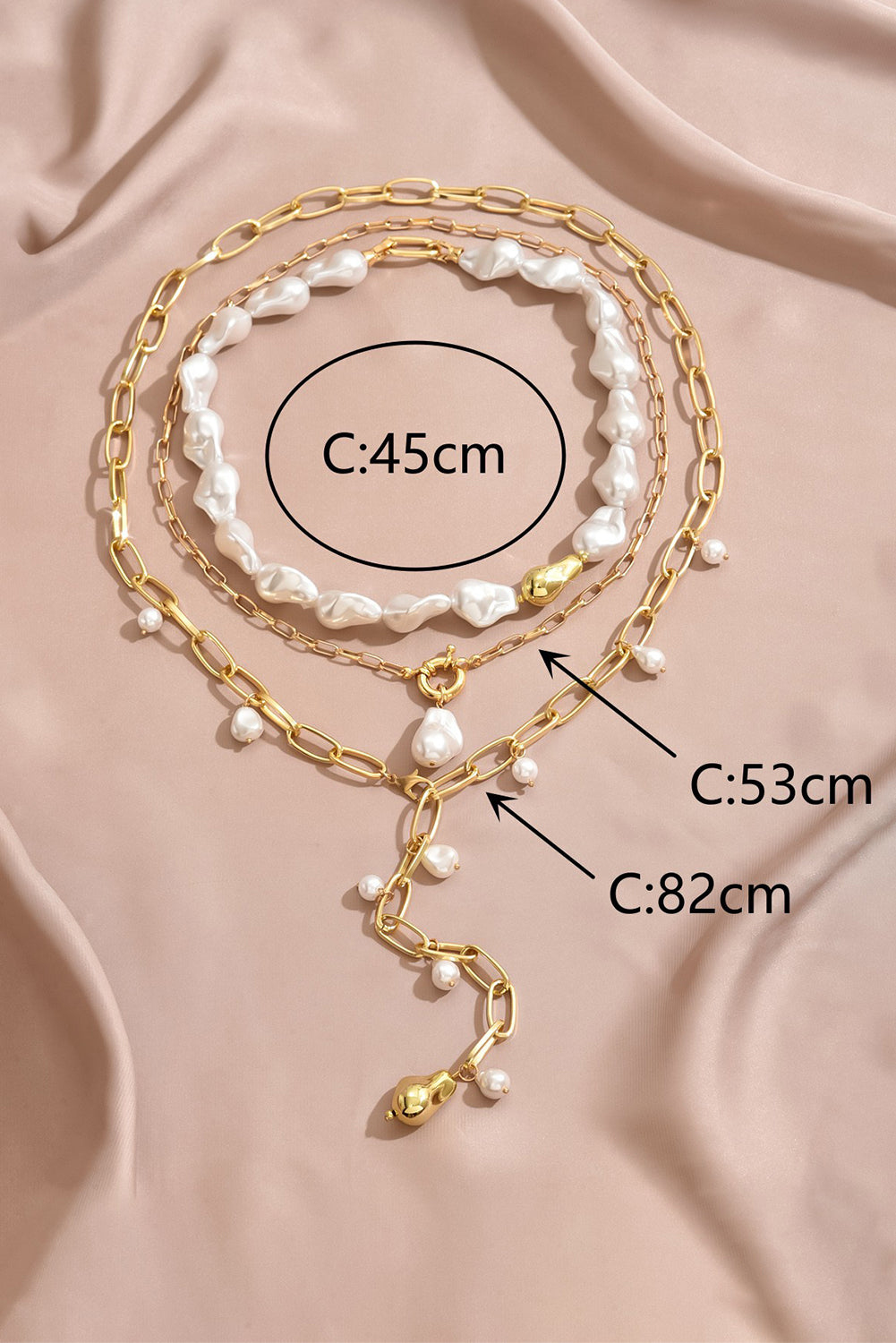 Gold Statement 3pcs Pearl Chain Necklace Set