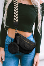 Black Colorblock Strap PU Crossbody Bag With Coin Purse