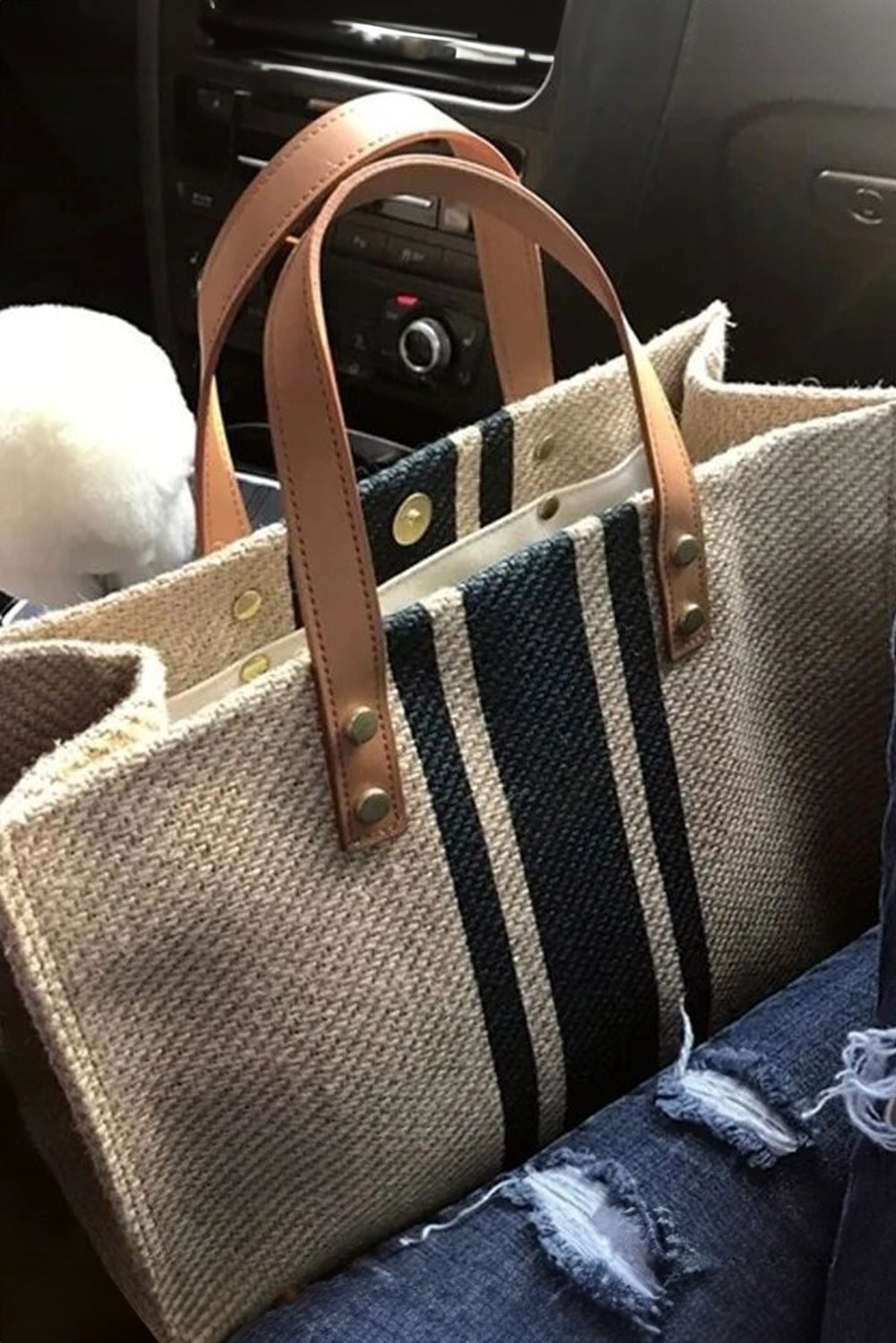 Black Large Striped Shoulder Bag