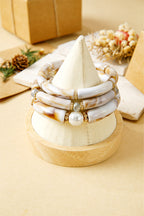 White 3pcs Boho Vintage Acrylic Beaded Bracelet Set