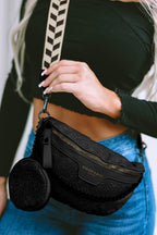 Black Colorblock Strap PU Crossbody Bag With Coin Purse