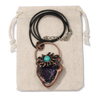 Geometric Natural Stone Leather Rope Copper Pendant Necklace