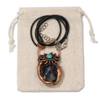 Geometric Natural Stone Leather Rope Copper Pendant Necklace