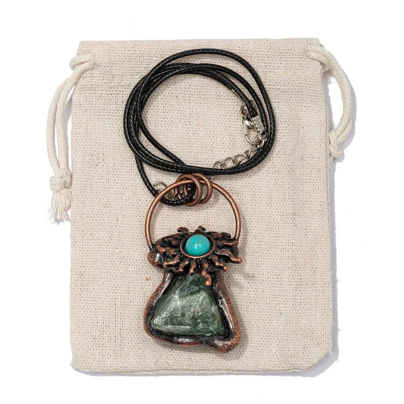 Geometric Natural Stone Leather Rope Copper Pendant Necklace