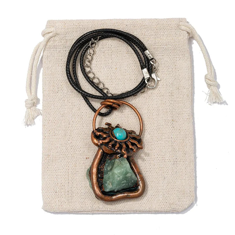 Geometric Natural Stone Leather Rope Copper Pendant Necklace