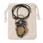Geometric Natural Stone Leather Rope Copper Pendant Necklace
