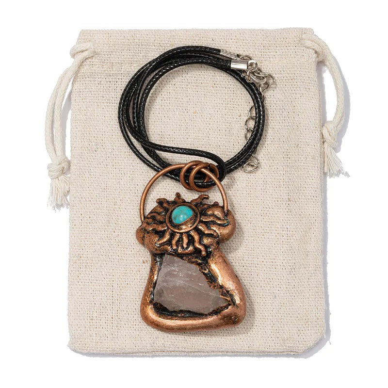 Geometric Natural Stone Leather Rope Copper Pendant Necklace