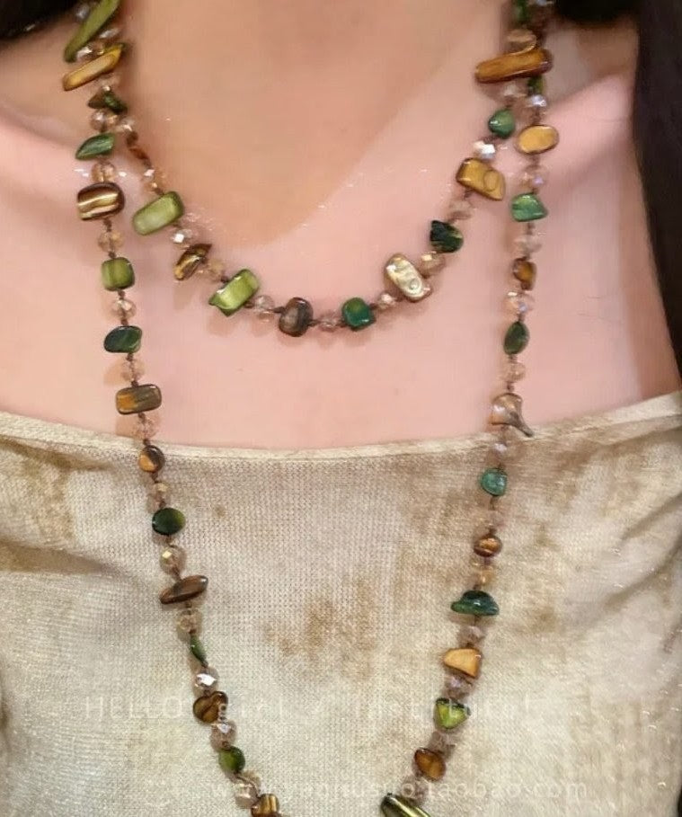 Bohemian Style Long Double Layer Shell Crystal Necklace