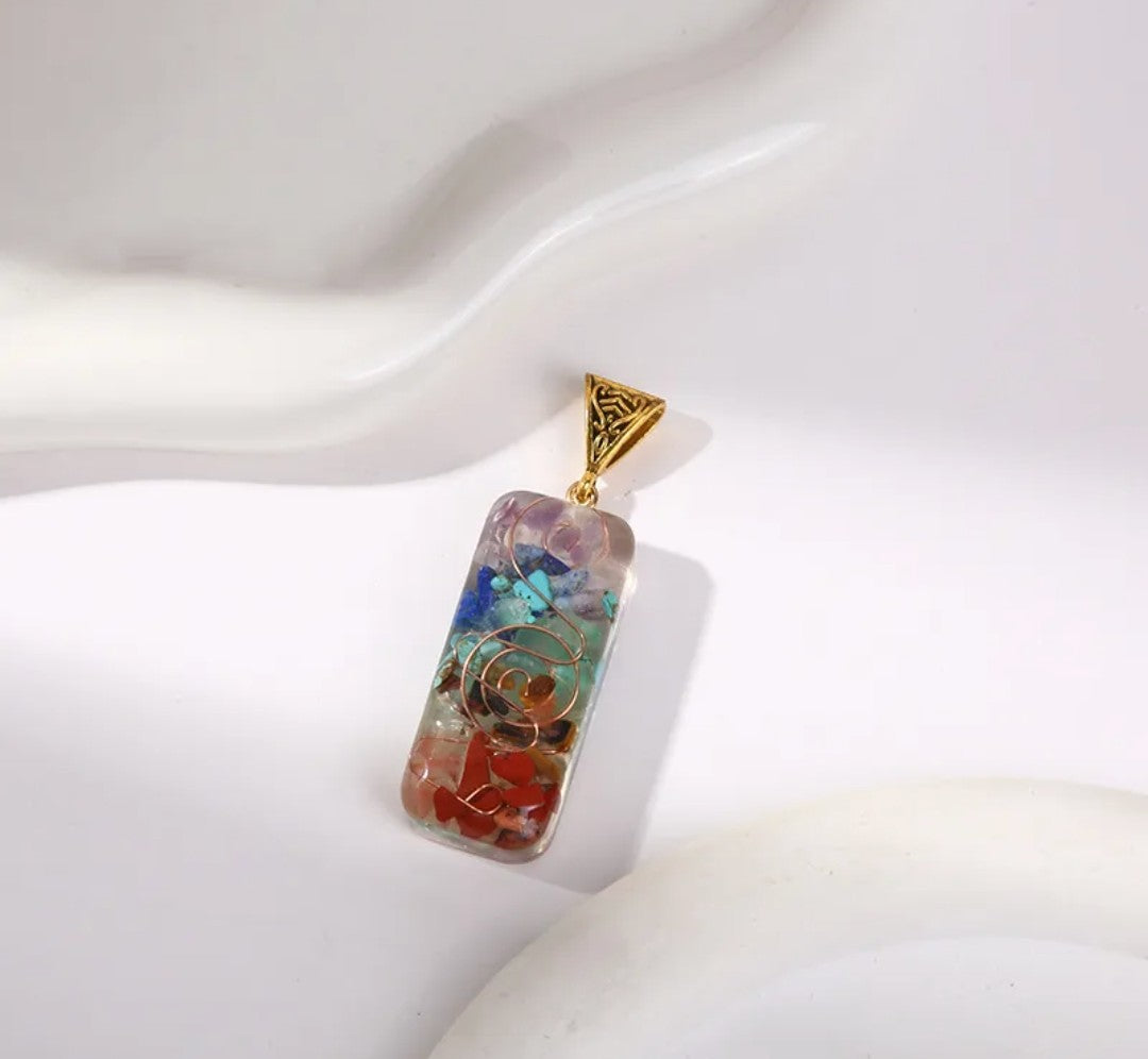 Natural Stone Orgonite Pendant  With Choice Of Leather or Bronze Chain