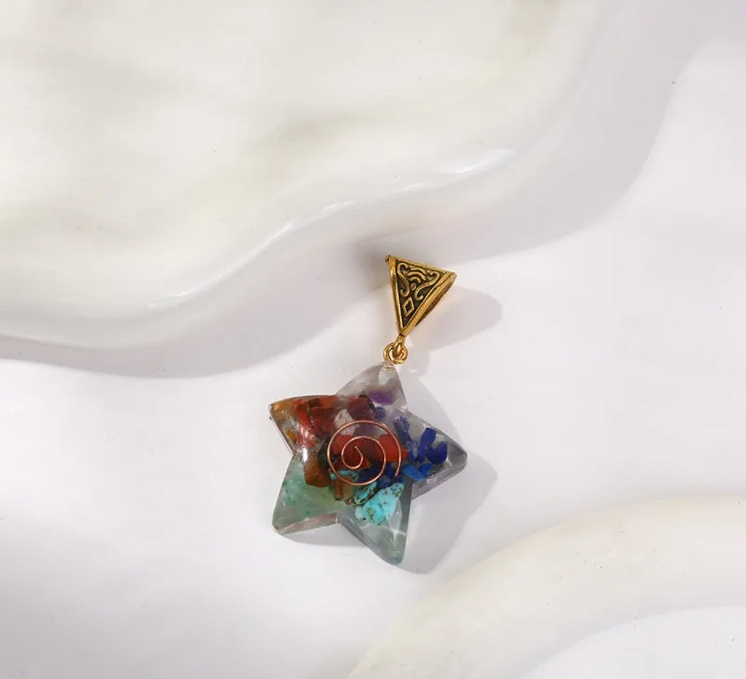 Natural Stone Orgonite Pendant  With Choice Of Leather or Bronze Chain