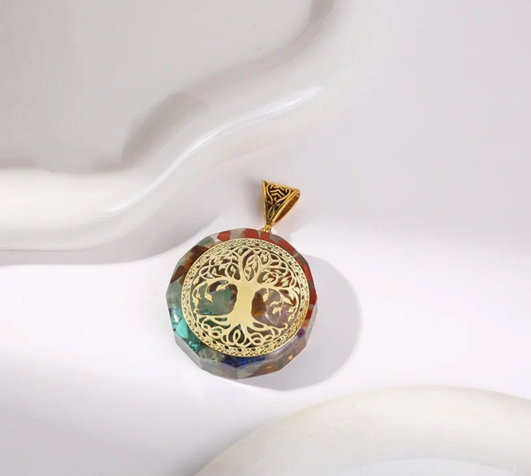 Natural Stone Orgonite Pendant  With Choice Of Leather or Bronze Chain