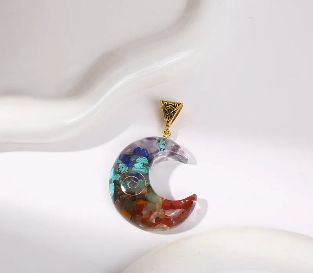 Natural Stone Orgonite Pendant  With Choice Of Leather or Bronze Chain