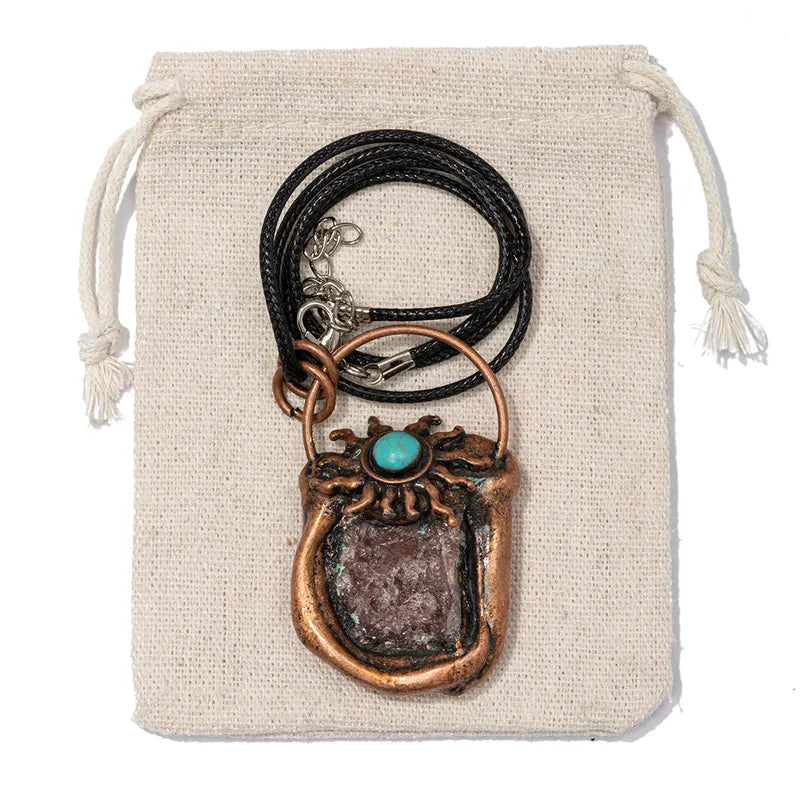 Geometric Natural Stone Leather Rope Copper Pendant Necklace
