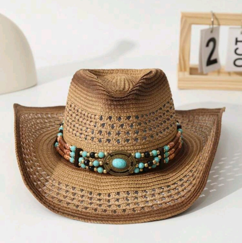 Turquoise Stone Boho Style Cowgirl Hat