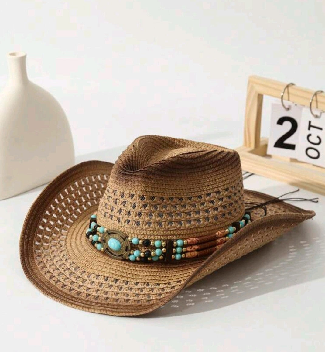 Turquoise Stone Boho Style Cowgirl Hat