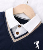 Toddler Boy Vintage Polo Sweater Over Button-Down Shirt & Khaki Pants Set