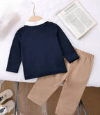 Toddler Boy Vintage Polo Sweater Over Button-Down Shirt & Khaki Pants Set