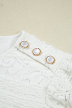 White Lace Floral Round Neck Puff Sleeve Shift Mini Dress