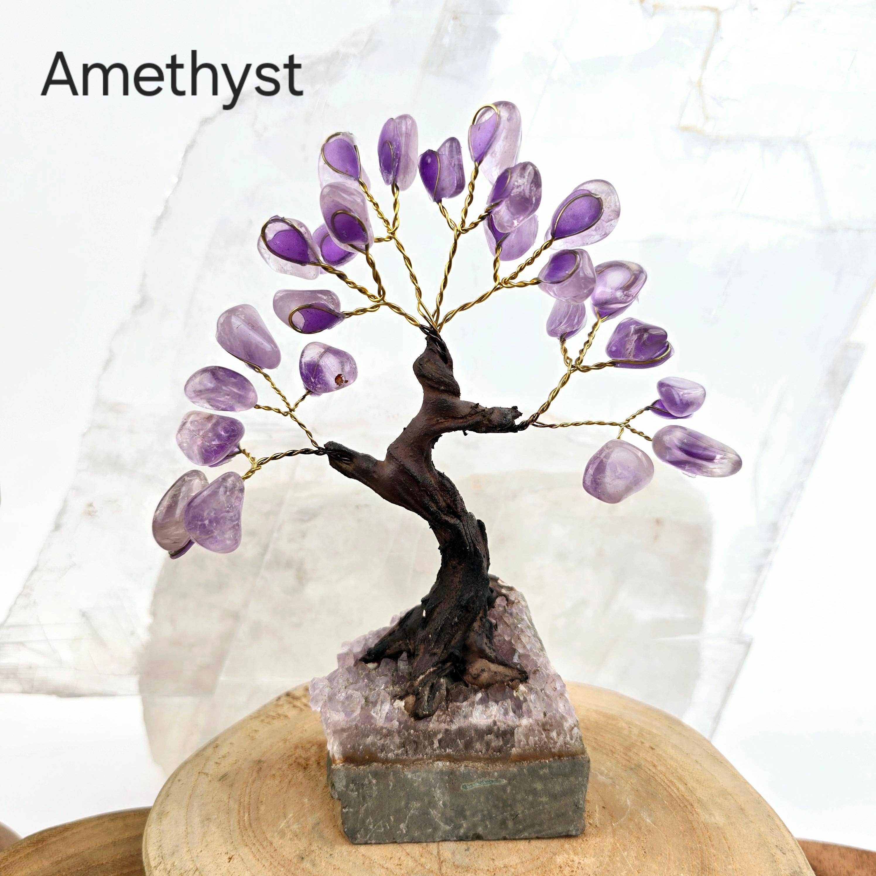 Tumbled Gemstone Tree with Amethyst Crystal Base