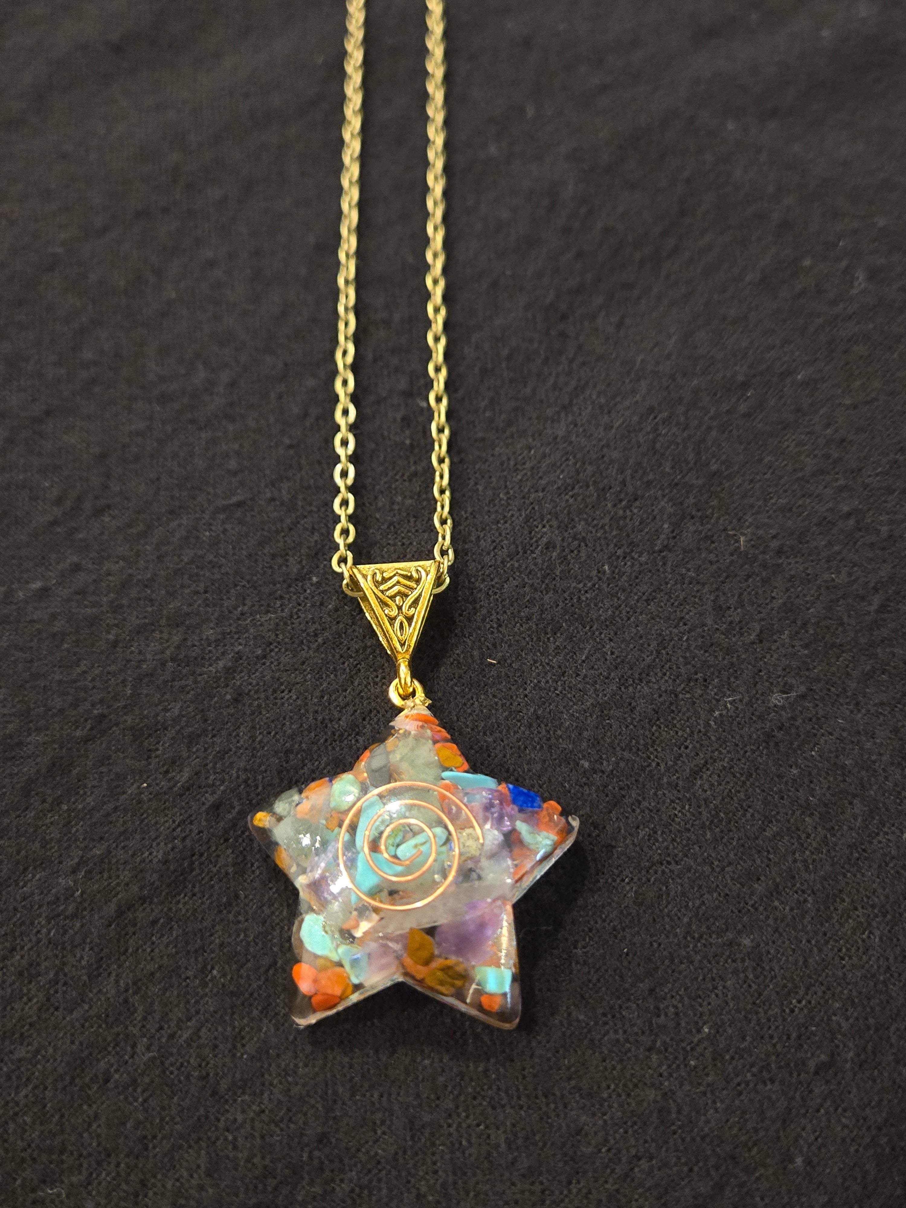 Natural Stone Orgonite Pendant  With Choice Of Leather or Bronze Chain