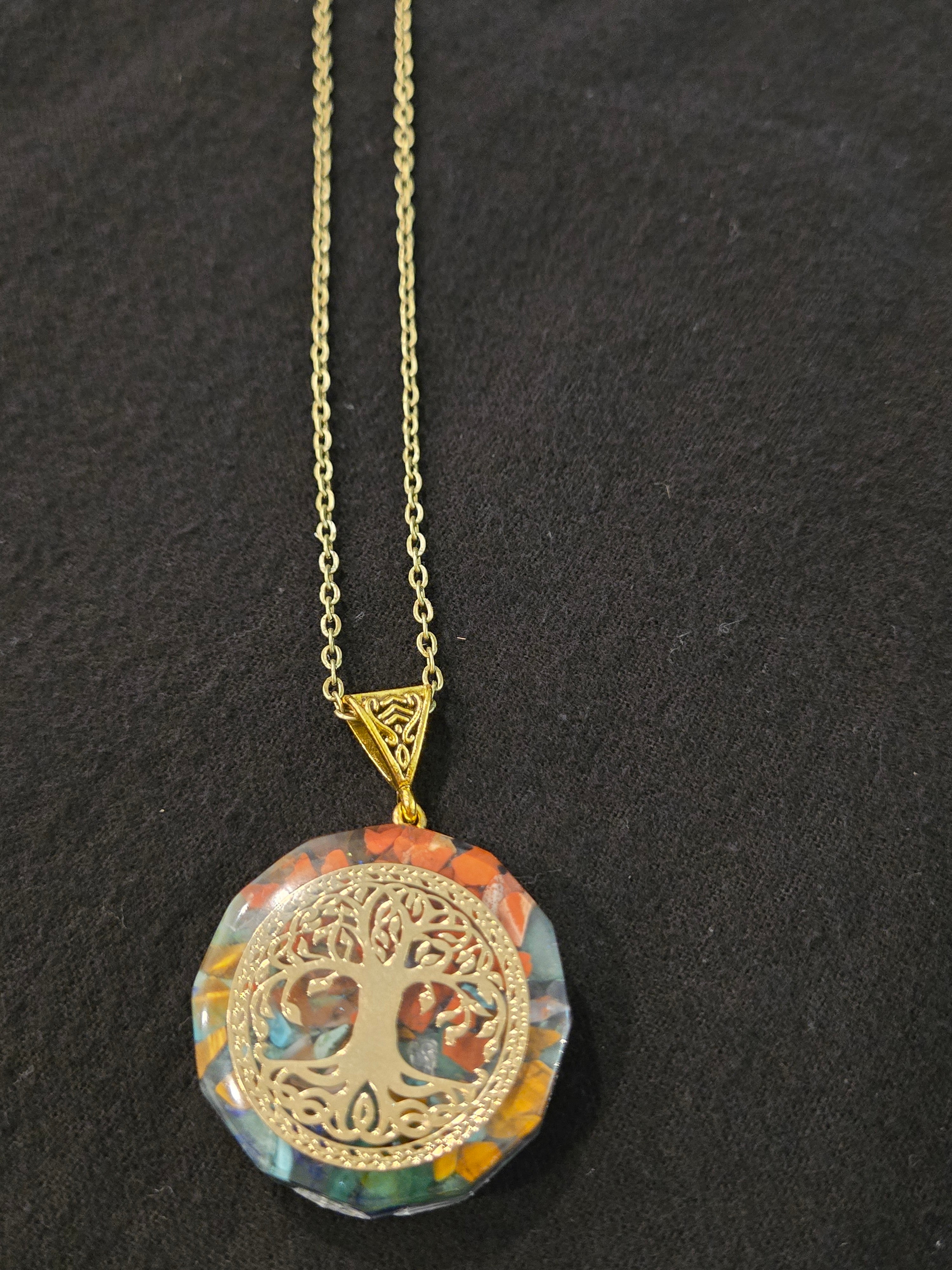 Natural Stone Orgonite Pendant  With Choice Of Leather or Bronze Chain