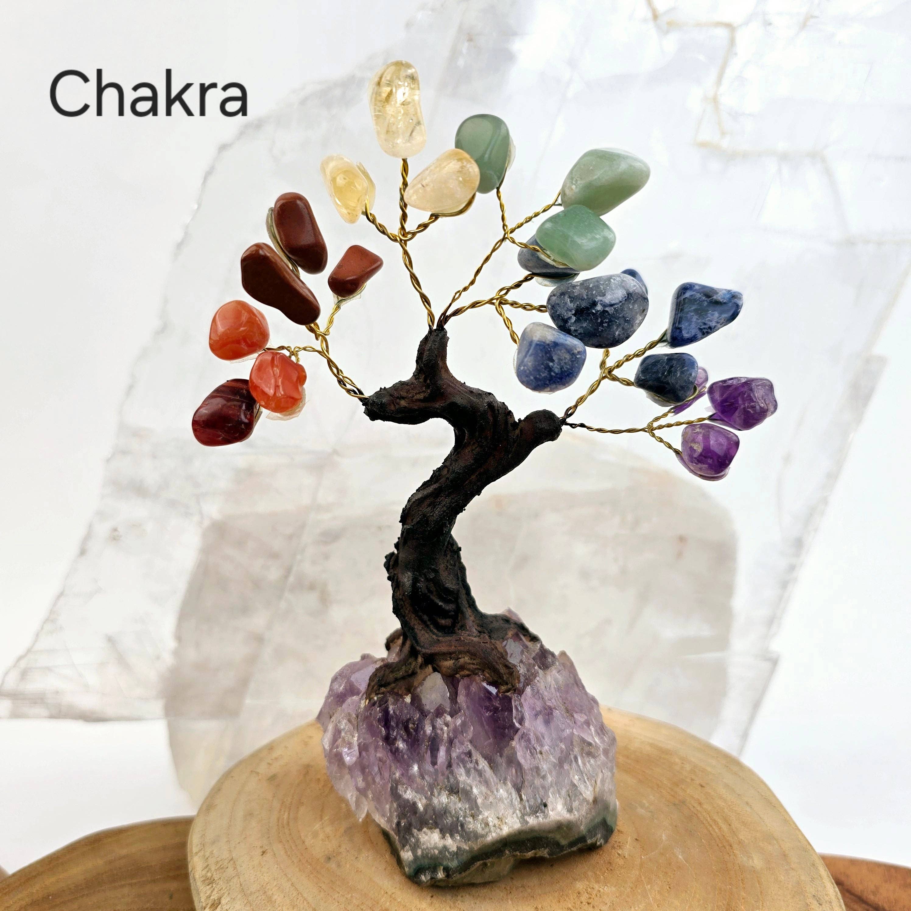 Tumbled Gemstone Tree with Amethyst Crystal Base