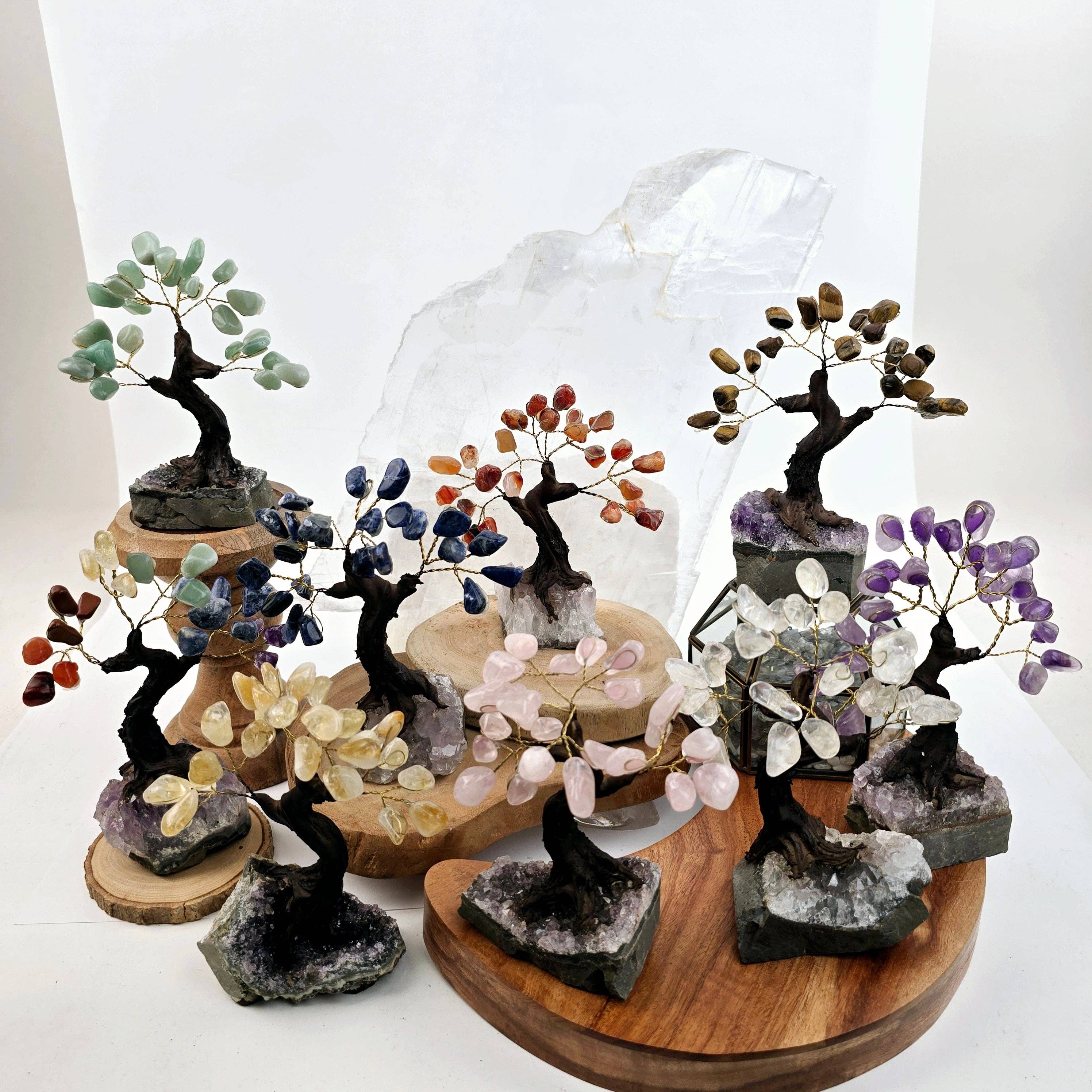 Tumbled Gemstone Tree with Amethyst Crystal Base