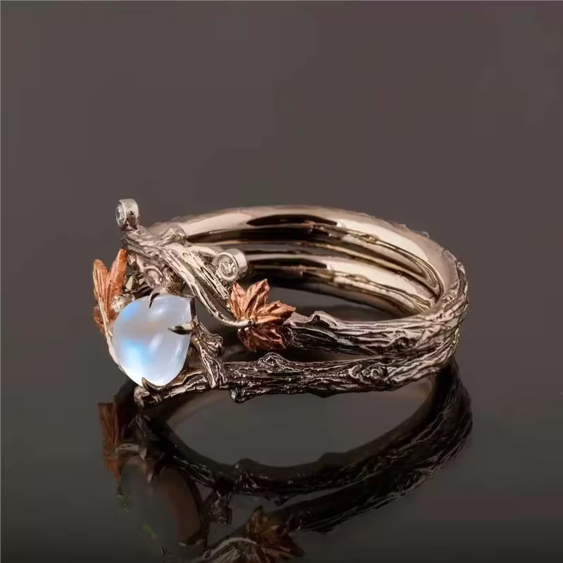 Vintage Bohemian Maple Leaf & Teardrop Moonstone Ring