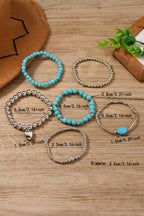 Silvery Heart Pendant Turquoise Beaded Bracelet Set
