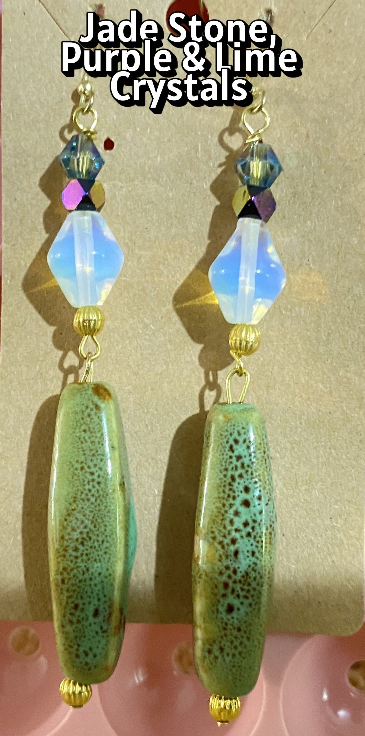 Jade Stone, Purple and Lime Crystals