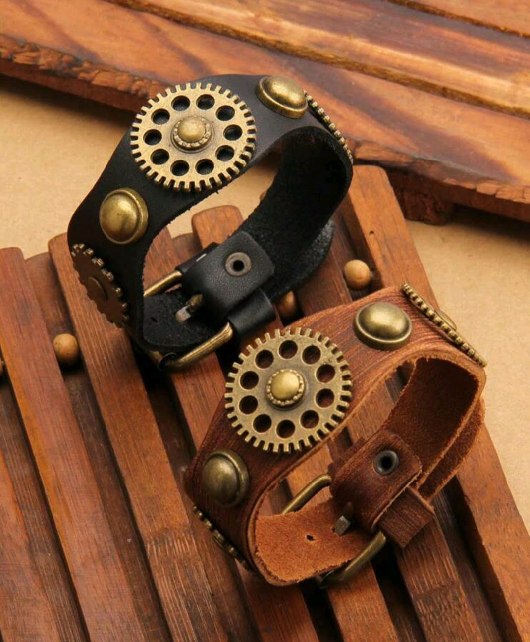 Men's Gear Design Leather Bracelet