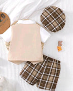 Baby Boy Vintage Plaid 4-Piece Outfit with Bow Tie & Page Boy Hat