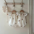 Summer Hot Selling Baby Kids Girls Fly Sleeves Flowers Pattern Embroidered Princess Onesies-1