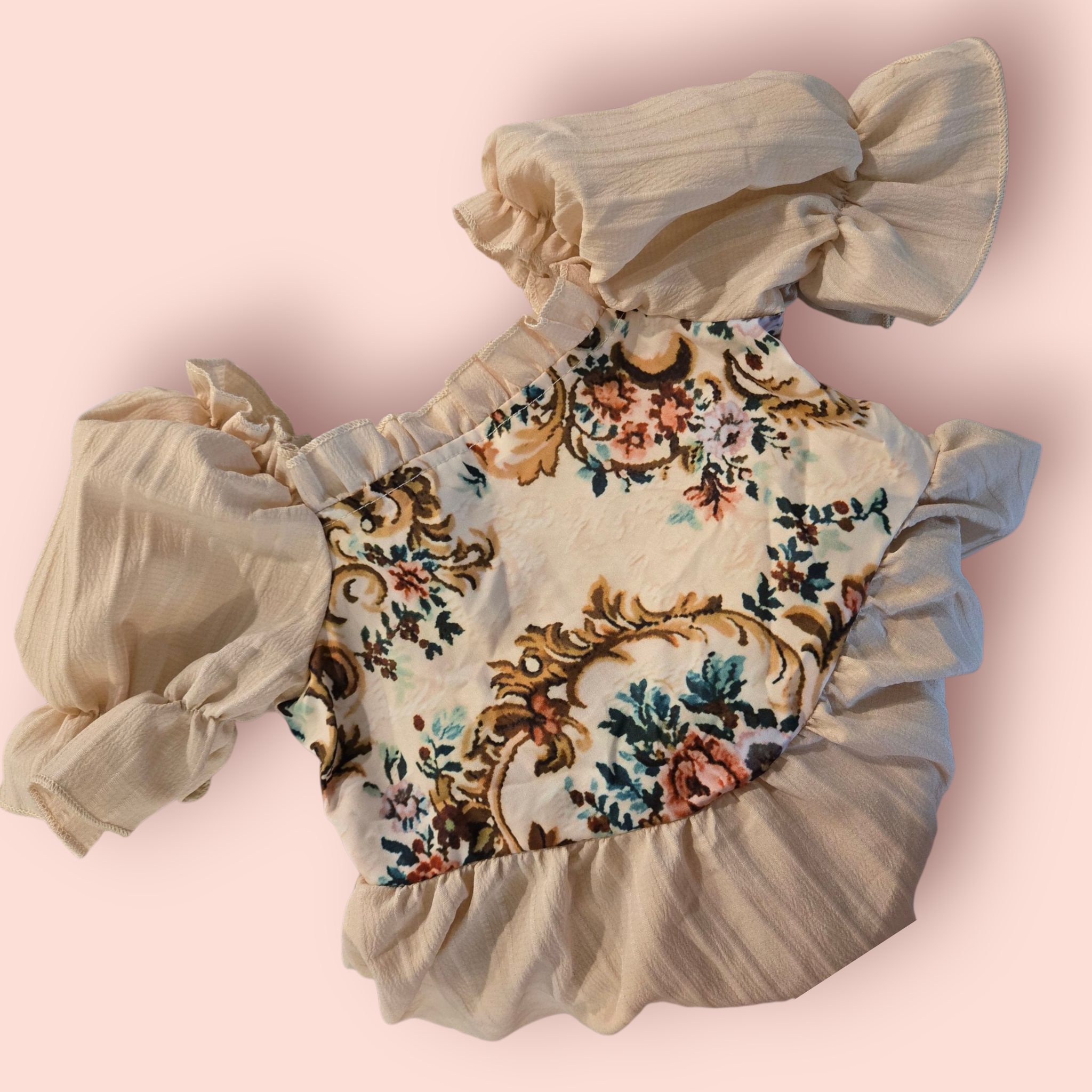 Girl's Vintage Elegant Puff Sleeve Rose Print Dress